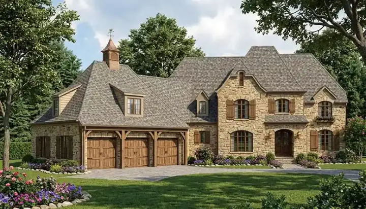 European house plans 106-576 - front exterior, 4,874 sq ft, 5 bed, 4 bath house plans | Monster House Plans
