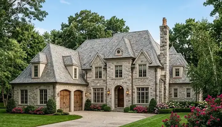 European house plans 106-577 - front exterior, 4,811 sq ft, 4 bed, 4 bath house plans | Monster House Plans