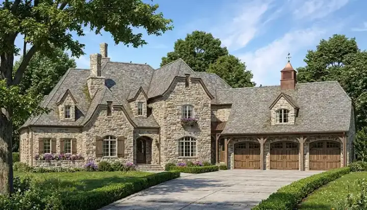 European house plans 106-587 - front exterior, 4,971 sq ft, 4 bed, 3 bath house plans | Monster House Plans