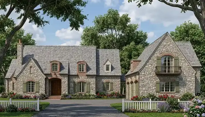 European house plans 106-591 - front exterior, 5,043 sq ft, 5 bed, 6 bath house plans | Monster House Plans