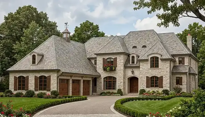 European house plans 106-592 - front exterior, 5,093 sq ft, 4 bed, 3 bath house plans | Monster House Plans
