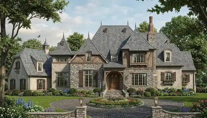 European house plans 106-600 - front exterior, 5,191 sq ft, 5 bed, 4 bath house plans | Monster House Plans
