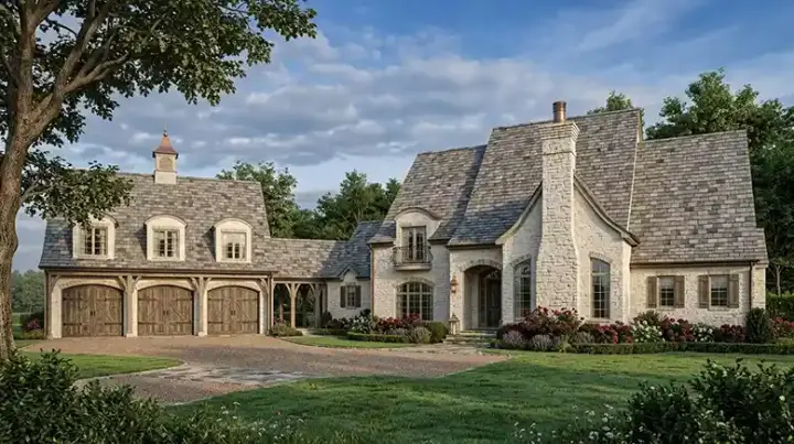 European house plans 106-611 - front exterior, 5,426 sq ft, 5 bed, 5 bath house plans | Monster House Plans