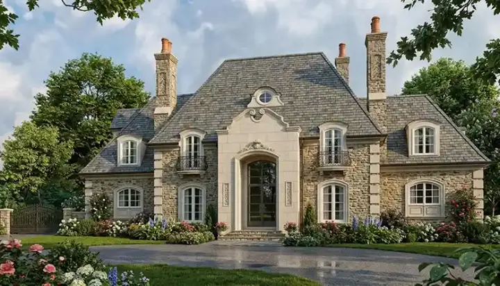 European house plans 106-617 - front exterior, 5,496 sq ft, 4 bed, 5 bath house plans | Monster House Plans