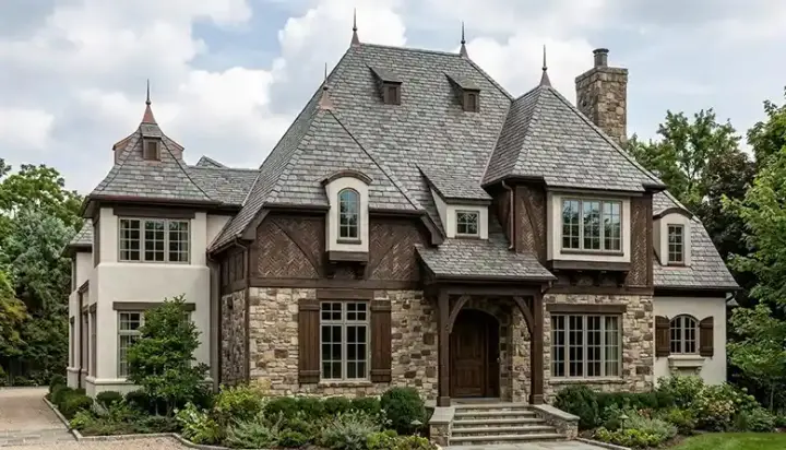 European house plans 106-618 - front exterior, 5,871 sq ft, 5 bed, 5 bath house plans | Monster House Plans