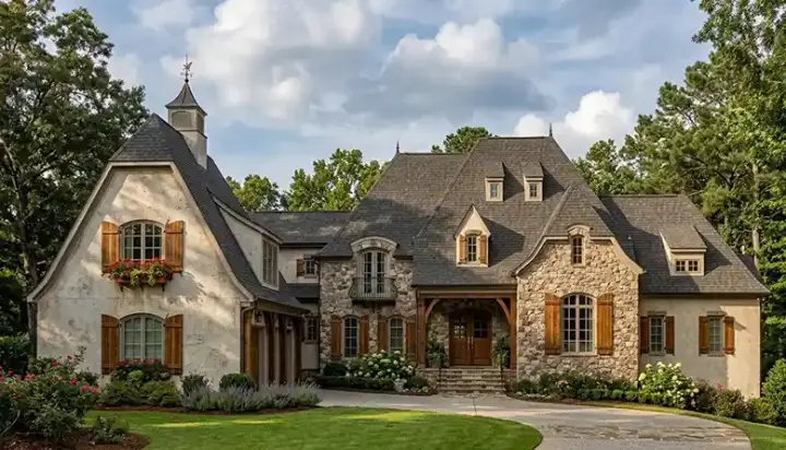 European house plans 106-621 - front exterior, 8,620 sq ft, 5 bed, 6 bath house plans | Monster House Plans