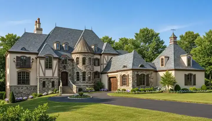 European house plans 106-630 - front exterior, 10,467 sq ft, 6 bed, 6 bath house plans | Monster House Plans