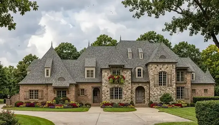 European house plans 106-637 - front exterior, 6,812 sq ft, 5 bed, 5 bath house plans | Monster House Plans