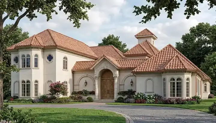 Mediterranean house plans 106-646 - front exterior, 6,817 sq ft, 4 bed, 4 bath house plans | Monster House Plans