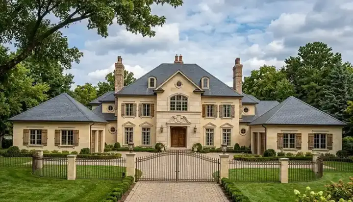European house plans 106-647 - front exterior, 6,909 sq ft, 5 bed, 5 bath house plans | Monster House Plans