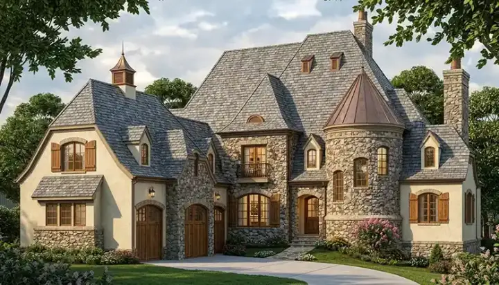 European house plans 106-653 - front exterior, 7,428 sq ft, 4 bed, 4 bath house plans | Monster House Plans