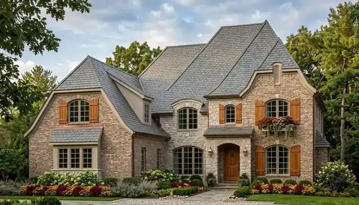 European house plans 106-712 - front exterior, 3,636 sq ft, 4 bed, 4 bath house plans | Monster House Plans