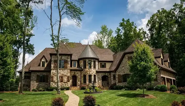 European house plans 106-734 - front exterior, 6,465 sq ft, 4 bed, 5 bath house plans | Monster House Plans