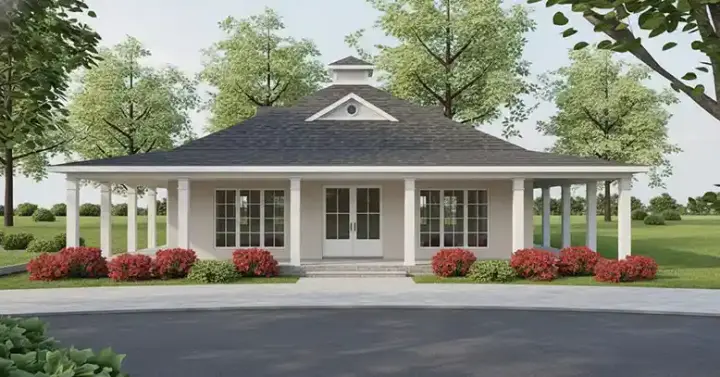 Coastal house plans 107-105 - front exterior, 1,225 sq ft, 2 bed, 2 bath house plans | Monster House Plans