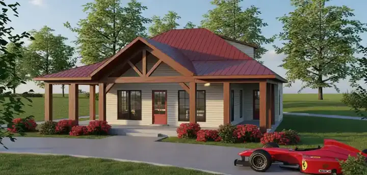 Mountain Rustic house plans 107-108 - front exterior, 1,189 sq ft, 2 bed, 2 bath house plans | Monster House Plans
