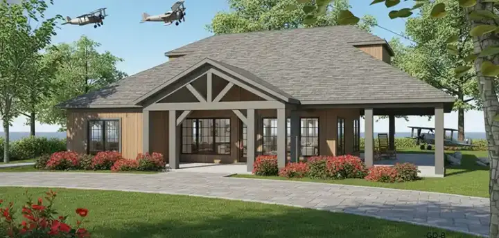 Mountain Rustic house plans 107-109 - front exterior, 1,419 sq ft, 2 bed, 2 bath house plans | Monster House Plans