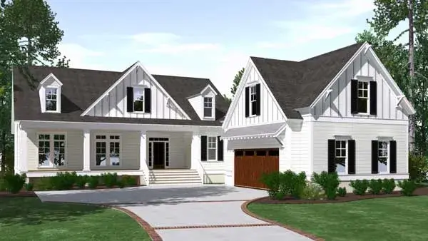 Modern Farmhouse house plans 109-123 - front exterior, 2,873 sq ft, 3 bed, 2 bath house plans | Monster House Plans