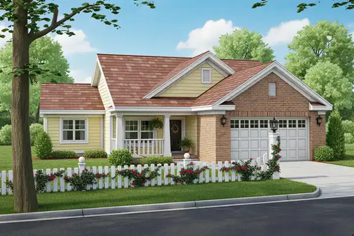 Traditional house plans 11-328 - front exterior, 892 sq ft, 2 bed, 2 bath house plans | Monster House Plans