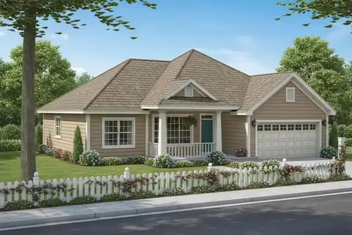 Country house plans 11-378 - front exterior, 1,360 sq ft, 3 bed, 2 bath house plans | Monster House Plans