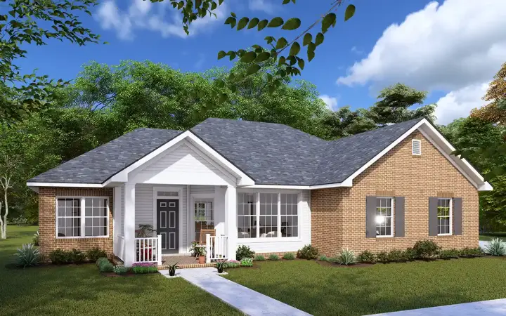 Traditional house plans 11-390 - front exterior, 1,472 sq ft, 3 bed, 2 bath house plans | Monster House Plans