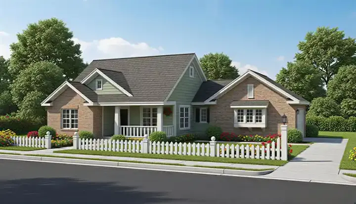 Traditional house plans 11-396 - front exterior, 1,452 sq ft, 3 bed, 2 bath house plans | Monster House Plans