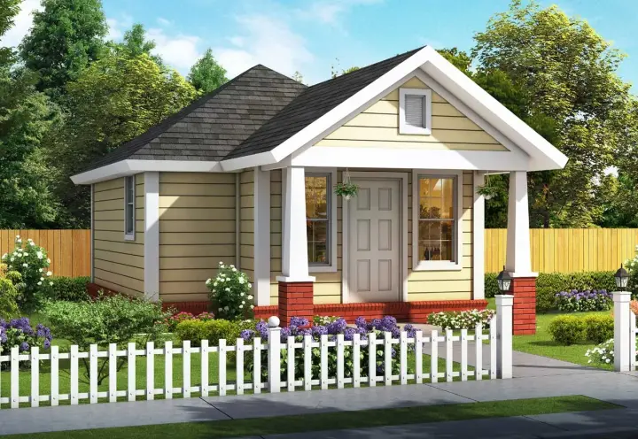 Craftsman house plans 11-485 - front exterior, 412 sq ft, 1 bed, 1 bath house plans | Monster House Plans