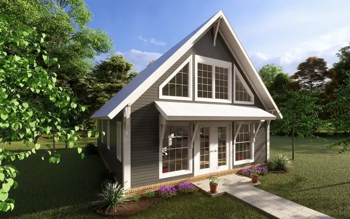 Cottage house plans 11-512 - front exterior, 949 sq ft, 1 bed, 1 bath house plans | Monster House Plans
