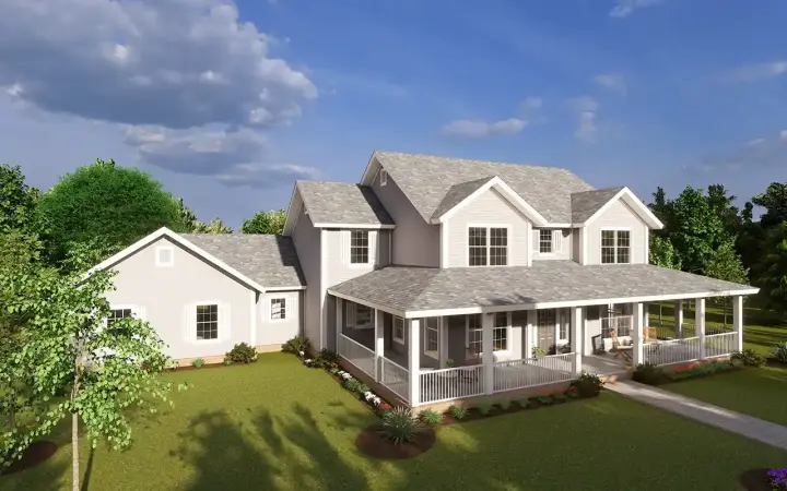 Farmhouse house plans 11-514 - front exterior, 3,266 sq ft, 5 bed, 4 bath house plans | Monster House Plans