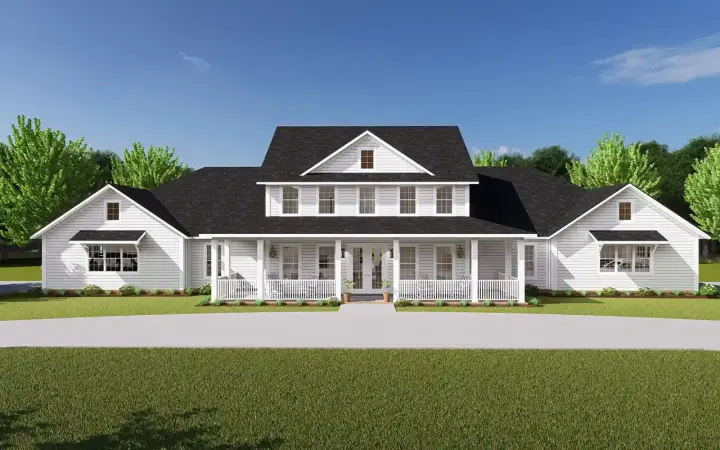 Modern Farmhouse house plans 11-523 - front exterior, 4,952 sq ft, 6 bed, 4 bath house plans | Monster House Plans