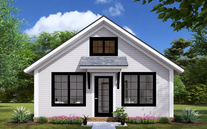Cottage house plans 11-531 - front exterior, 627 sq ft, 2 bed, 1 bath house plans | Monster House Plans