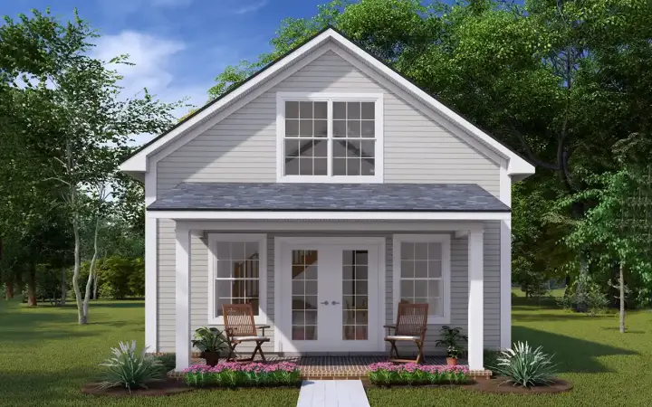 Country house plans 11-539 - front exterior, 730 sq ft, 2 bed, 1 bath house plans | Monster House Plans