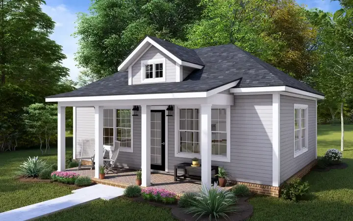Accessory Dwelling Unit house plans 11-558 - front exterior, 476 sq ft, 1 bed, 1 bath house plans | Monster House Plans
