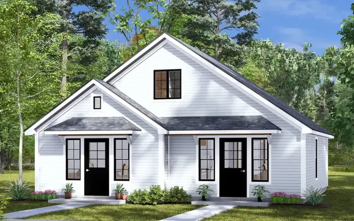 Country house plans 11-568 - front exterior, 790 sq ft, 2 bed, 2 bath house plans | Monster House Plans