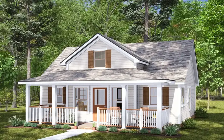 Country house plans 11-569 - front exterior, 820 sq ft, 2 bed, 2 bath house plans | Monster House Plans