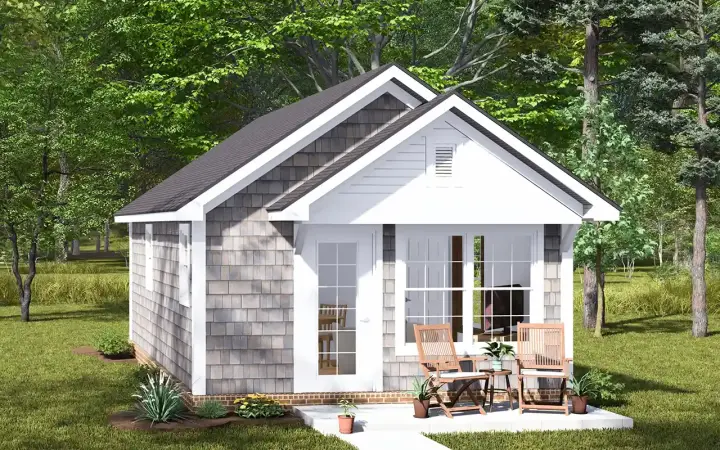 Accessory Dwelling Unit house plans 11-573 - front exterior, 384 sq ft, 1 bed, 1 bath house plans | Monster House Plans