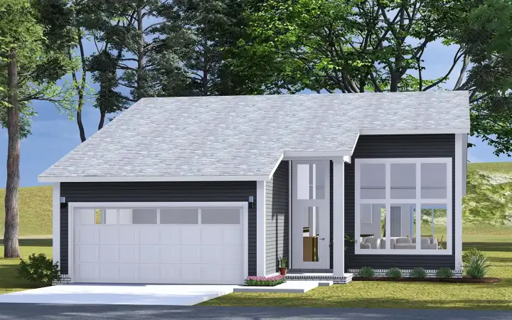 Contemporary house plans 11-583 - front exterior, 1,405 sq ft, 3 bed, 2 bath house plans | Monster House Plans