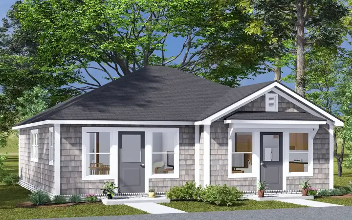 Traditional house plans 11-585 - front exterior, 992 sq ft, 2 bed, 2 bath house plans | Monster House Plans