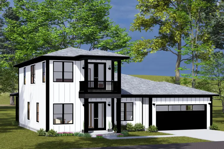 Contemporary house plans 11-602 - front exterior, 2,038 sq ft, 3 bed, 2 bath house plans | Monster House Plans