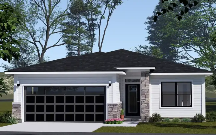 Contemporary house plans 11-613 - front exterior, 1,352 sq ft, 3 bed, 2 bath house plans | Monster House Plans