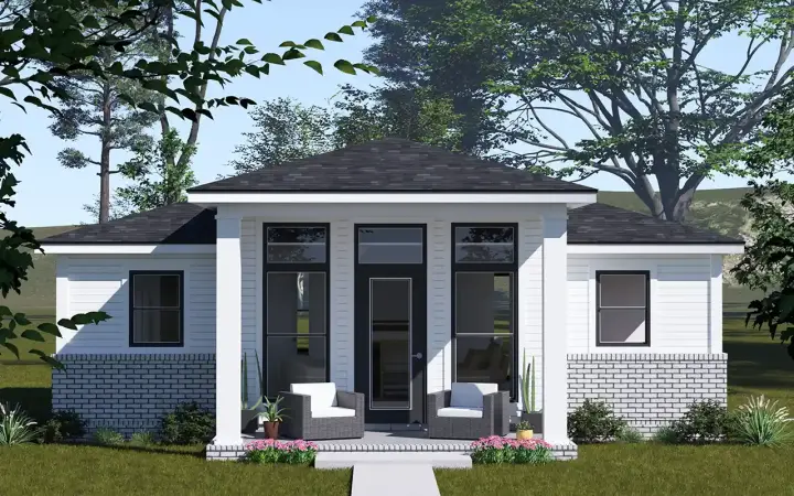 Accessory Dwelling Unit house plans 11-617 - front exterior, 820 sq ft, 2 bed, 2 bath house plans | Monster House Plans