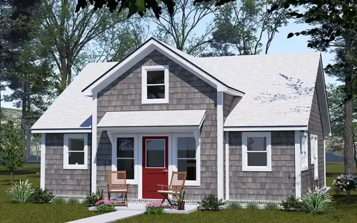 Cottage house plans 11-624 - front exterior, 820 sq ft, 2 bed, 2 bath house plans | Monster House Plans