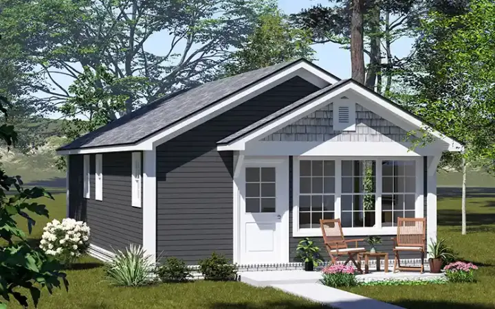 Accessory Dwelling Unit house plans 11-626 - front exterior, 660 sq ft, 2 bed, 2 bath house plans | Monster House Plans