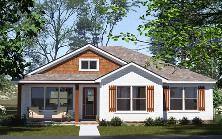 Craftsman house plans 11-628 - front exterior, 1,304 sq ft, 3 bed, 2 bath house plans | Monster House Plans