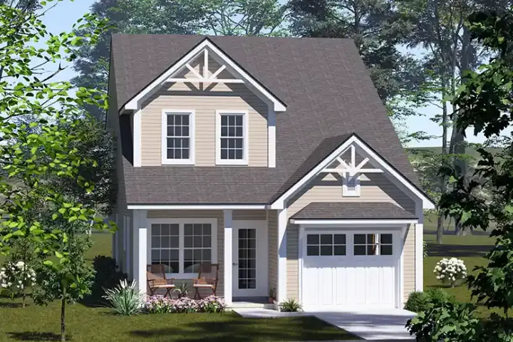 Cottage house plans 11-632 - front exterior, 1,491 sq ft, 3 bed, 2 bath house plans | Monster House Plans