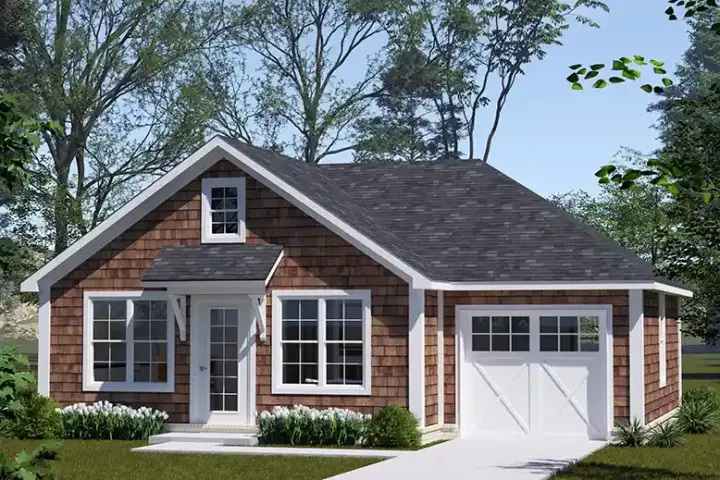Craftsman house plans 11-633 - front exterior, 627 sq ft, 2 bed, 1 bath house plans | Monster House Plans