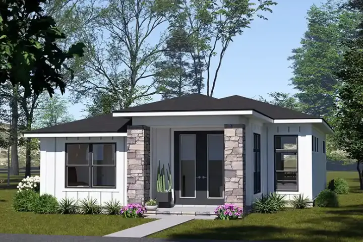 Modern house plans 11-636 - front exterior, 1,395 sq ft, 3 bed, 2 bath house plans | Monster House Plans