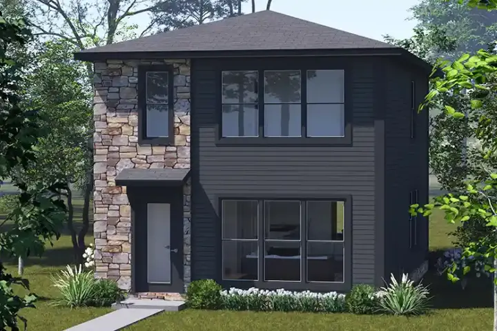 Modern house plans 11-642 - front exterior, 1,280 sq ft, 3 bed, 2 bath house plans | Monster House Plans