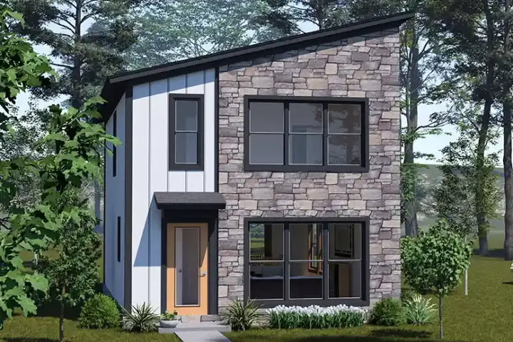 Modern house plans 11-644 - front exterior, 1,280 sq ft, 3 bed, 2 bath house plans | Monster House Plans