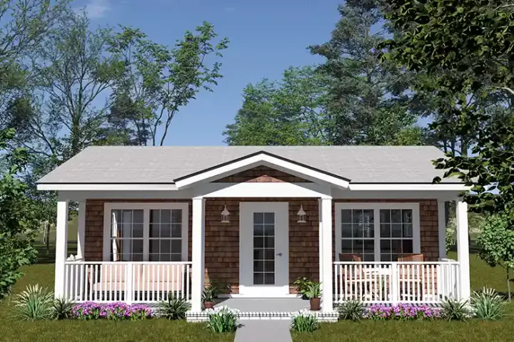 Cottage house plans 11-647 - front exterior, 476 sq ft, 1 bed, 1 bath house plans | Monster House Plans