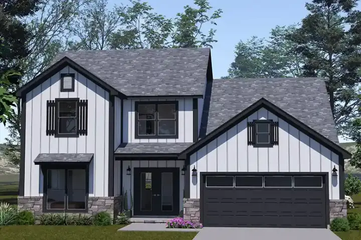 Modern Farmhouse house plans 11-686 - front exterior, 2,102 sq ft, 4 bed, 3 bath house plans | Monster House Plans